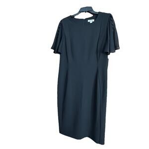 Calvin Klein Women’s Black Short button cape Sleeve A-Line Dress Large 14 40in